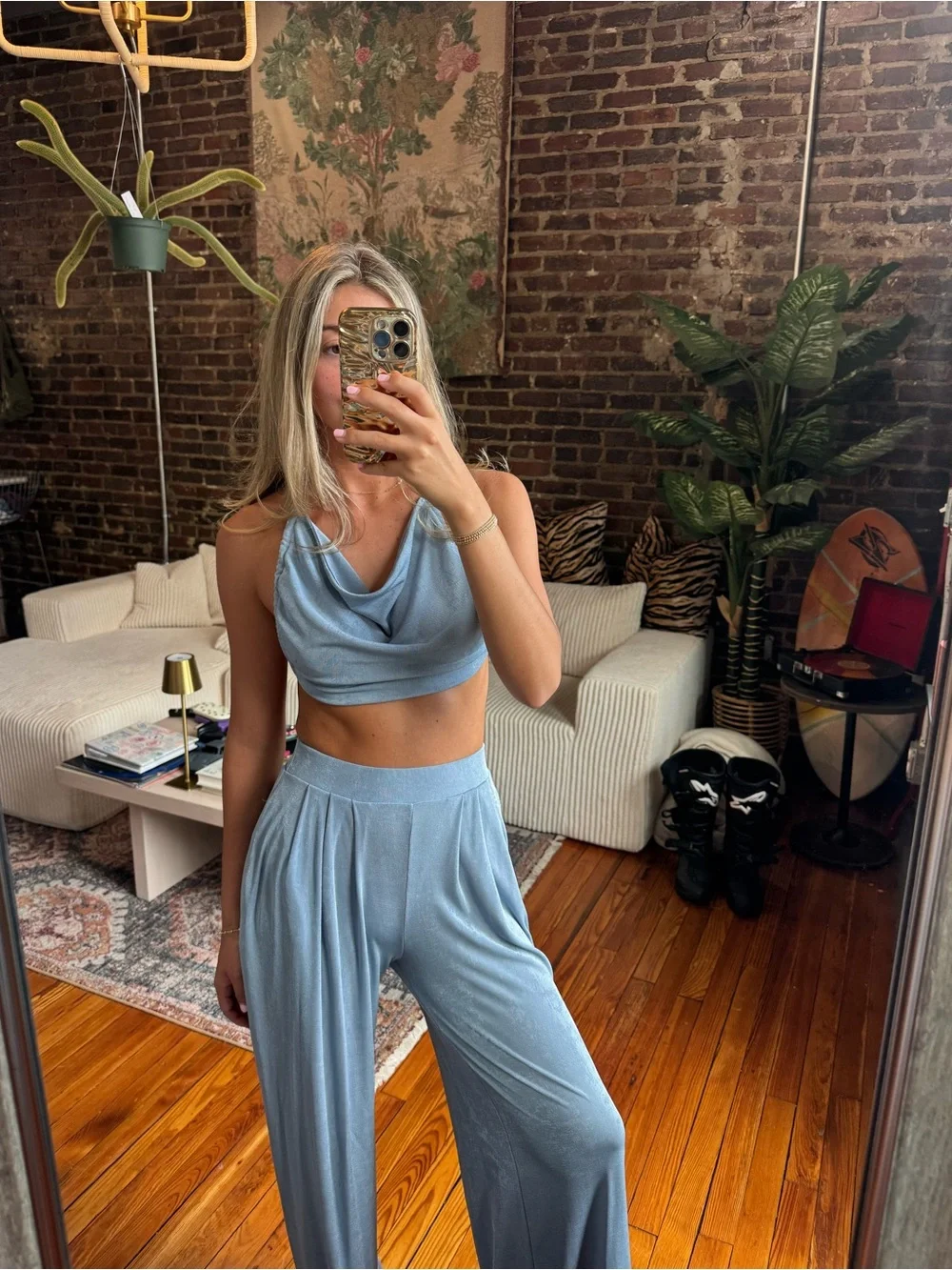 Chic Matching CO-ORD Light Blue Wide-Leg Set
